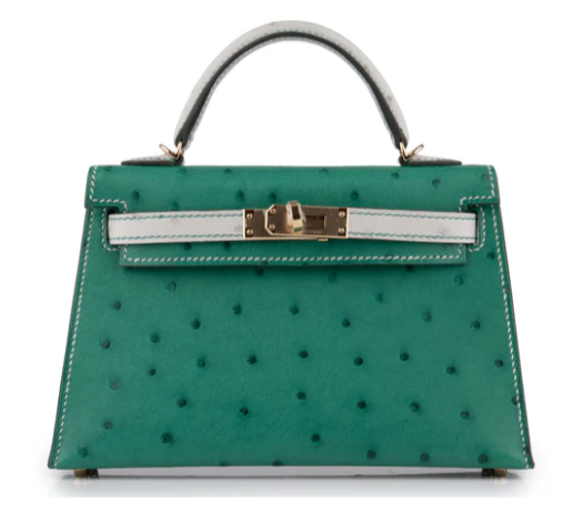 Hermès Mini Kelly Ostrich Vert Vertigo / Gris Perle GHW